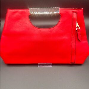 The Limited Red Faux Leather Clutch with Chrome Handle – New!